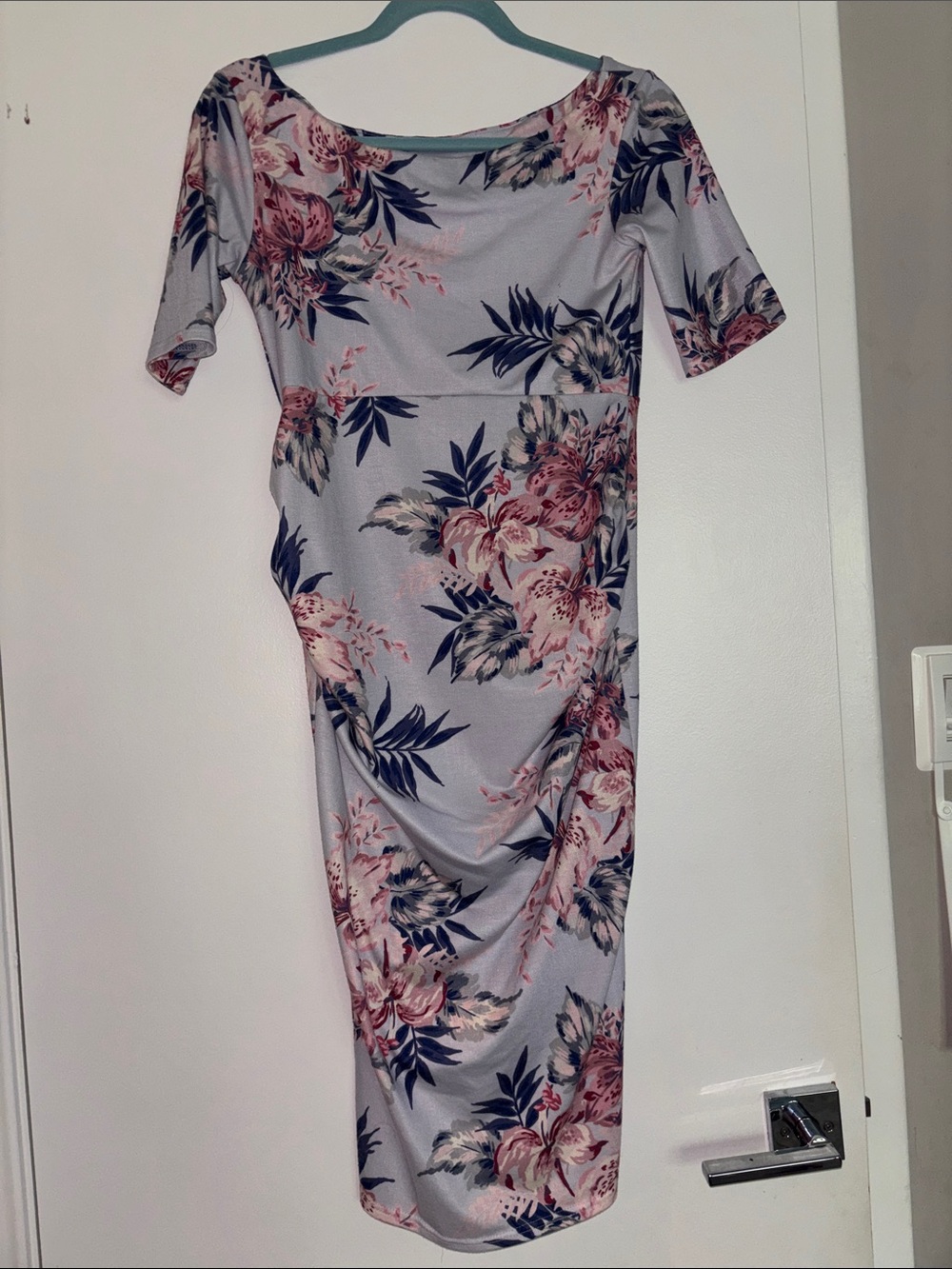 ASOS Maternity Lavender Floral Midi Dress with Pink Blooms